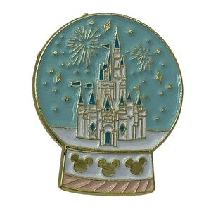Disney Cinderella's Castle Snow Globe Fireworks Golden Enamel Pin